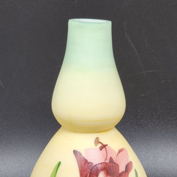 Antique Milk Glass Vase Hand Painted Yellow with Tulip Flower 8" Westmoreland - Picture 3 of 10